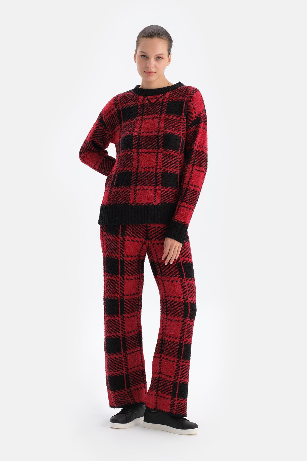 Red PLAID FLEECE TROUSERS