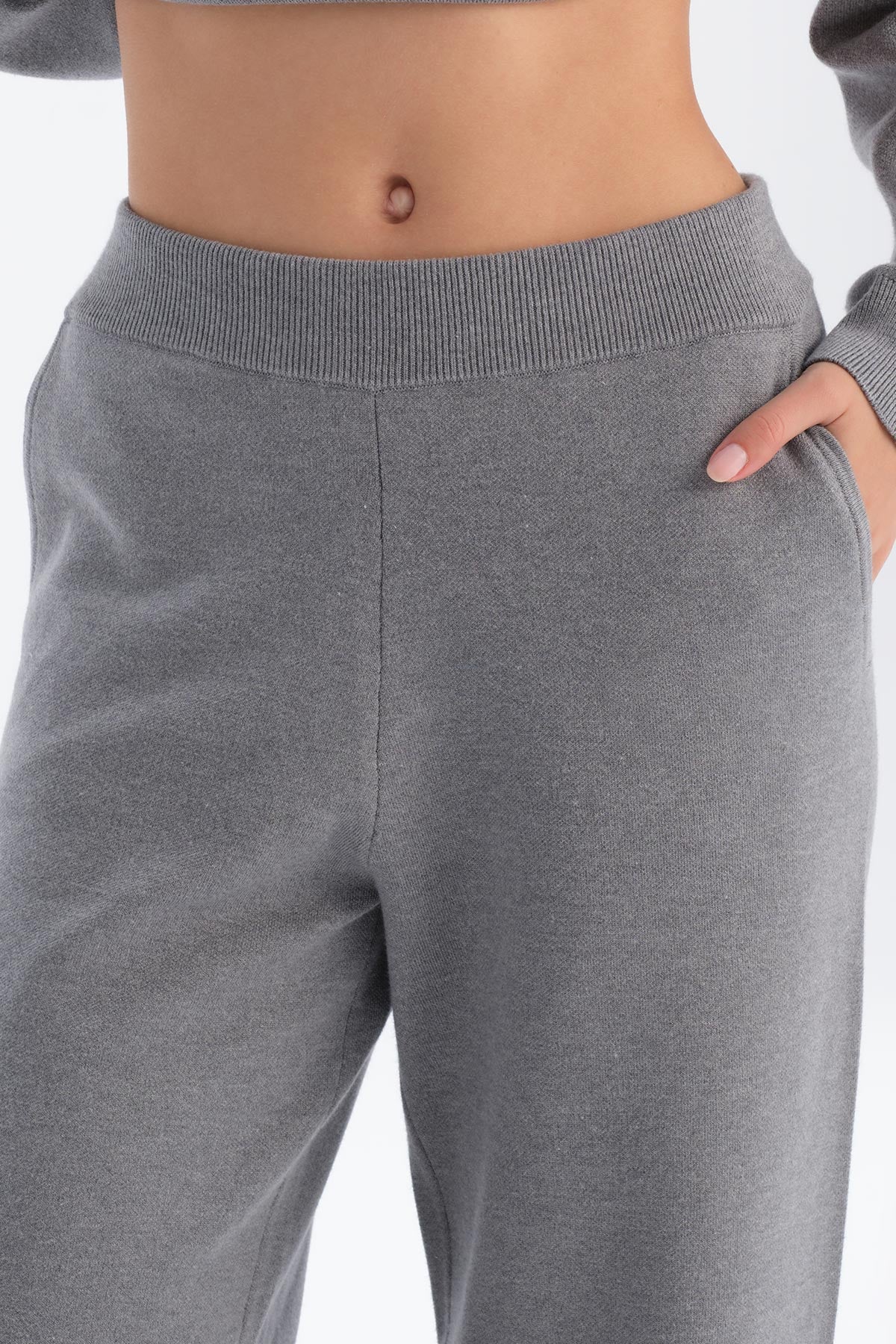 Gri Melanj Soft Tuşeli Pantolon