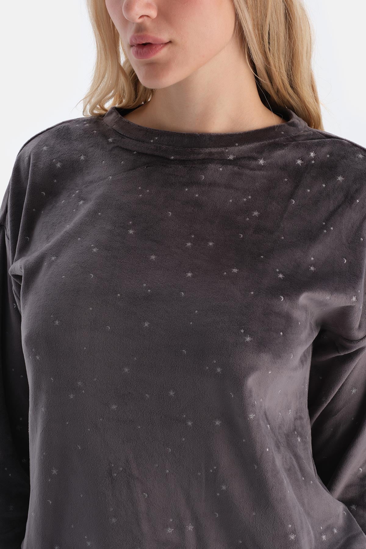 Black BRIGHT STAR PRINTED LONG SLEEVE VELVET PAJAMA SET