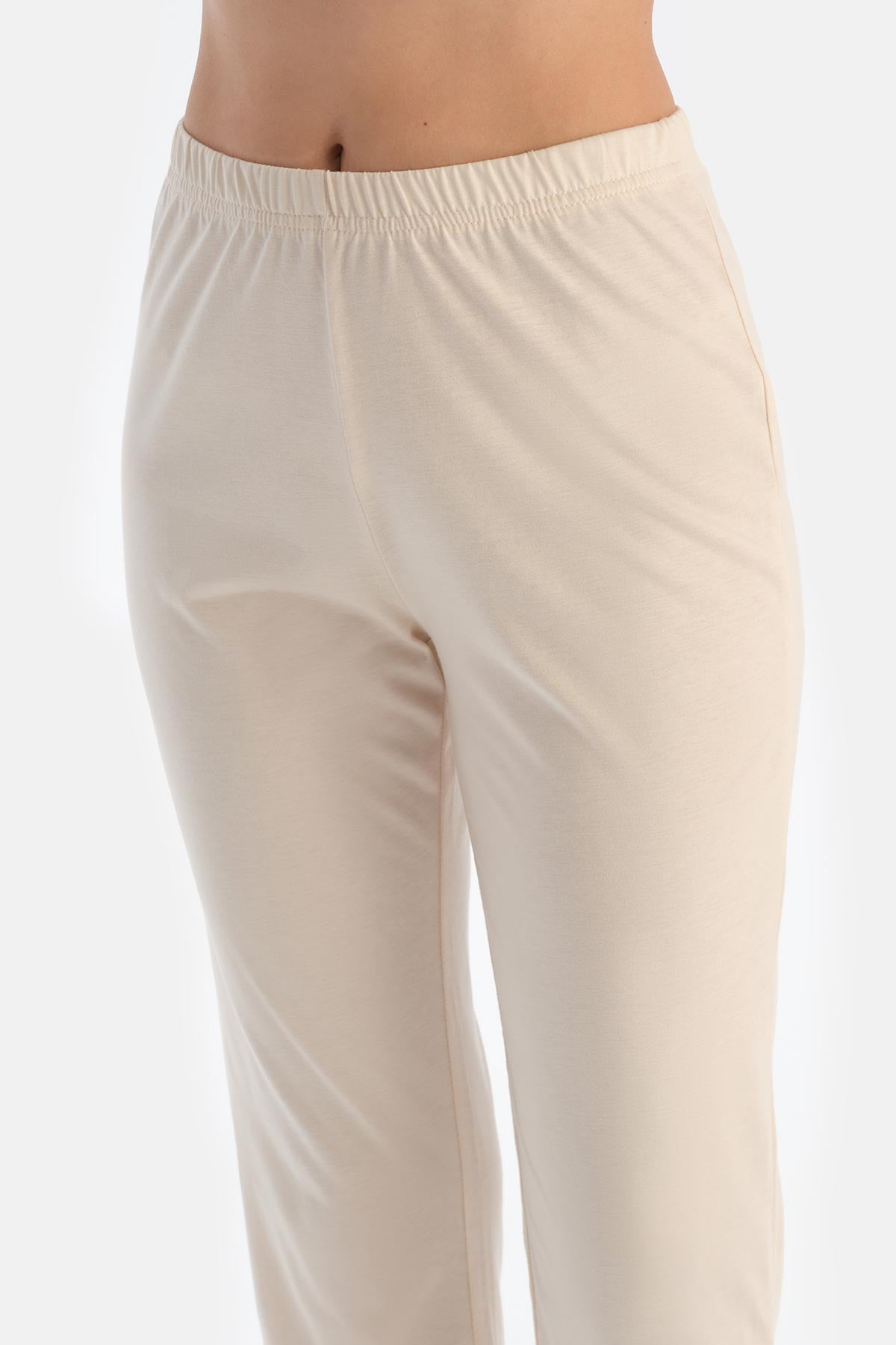 Ecru SATIN GARNISHED TANKTOP TROUSERS PAJAMA SET