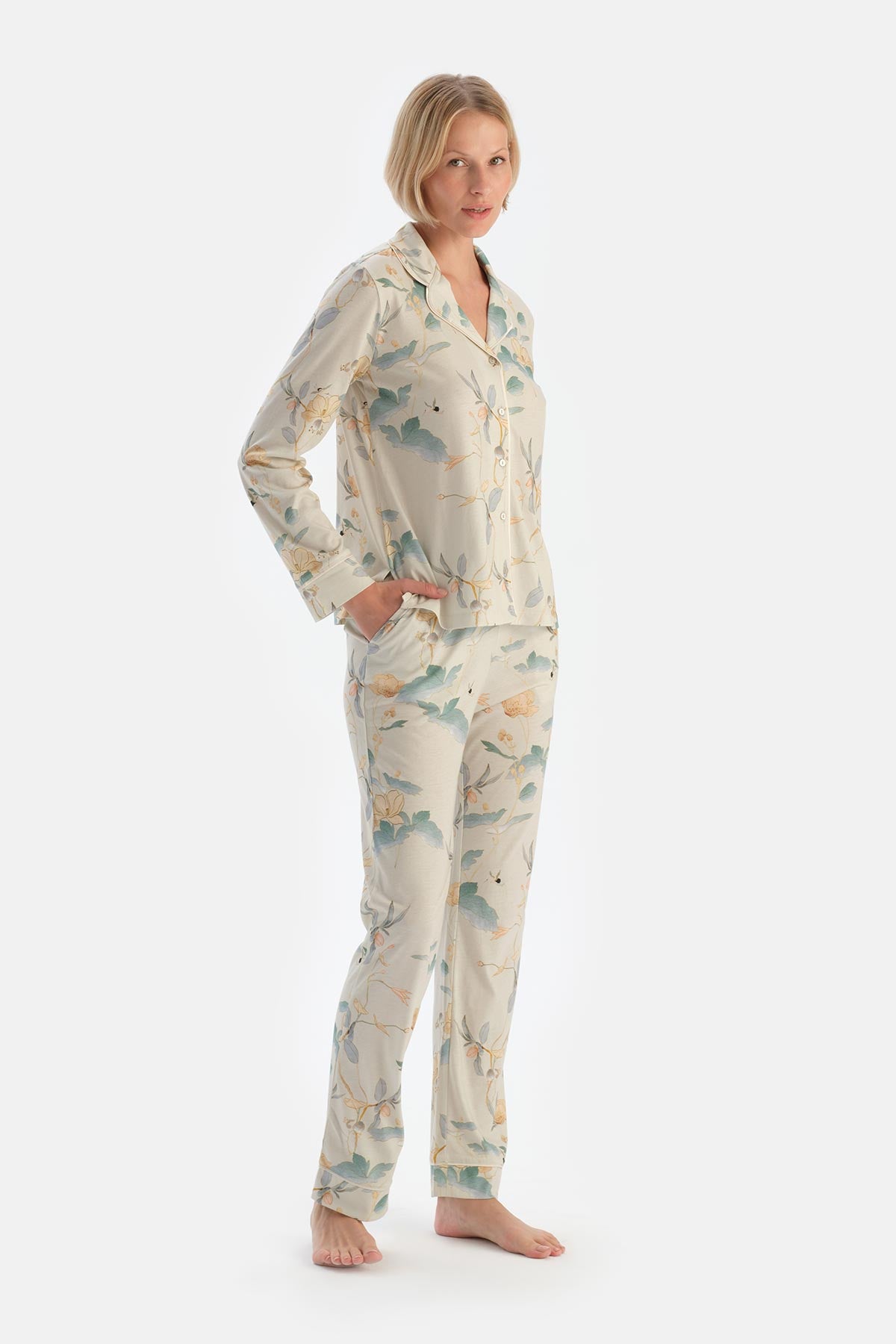 Mint Green FLORAL PATTERNED SHIRT AND TROUSERS PAJAMA SET