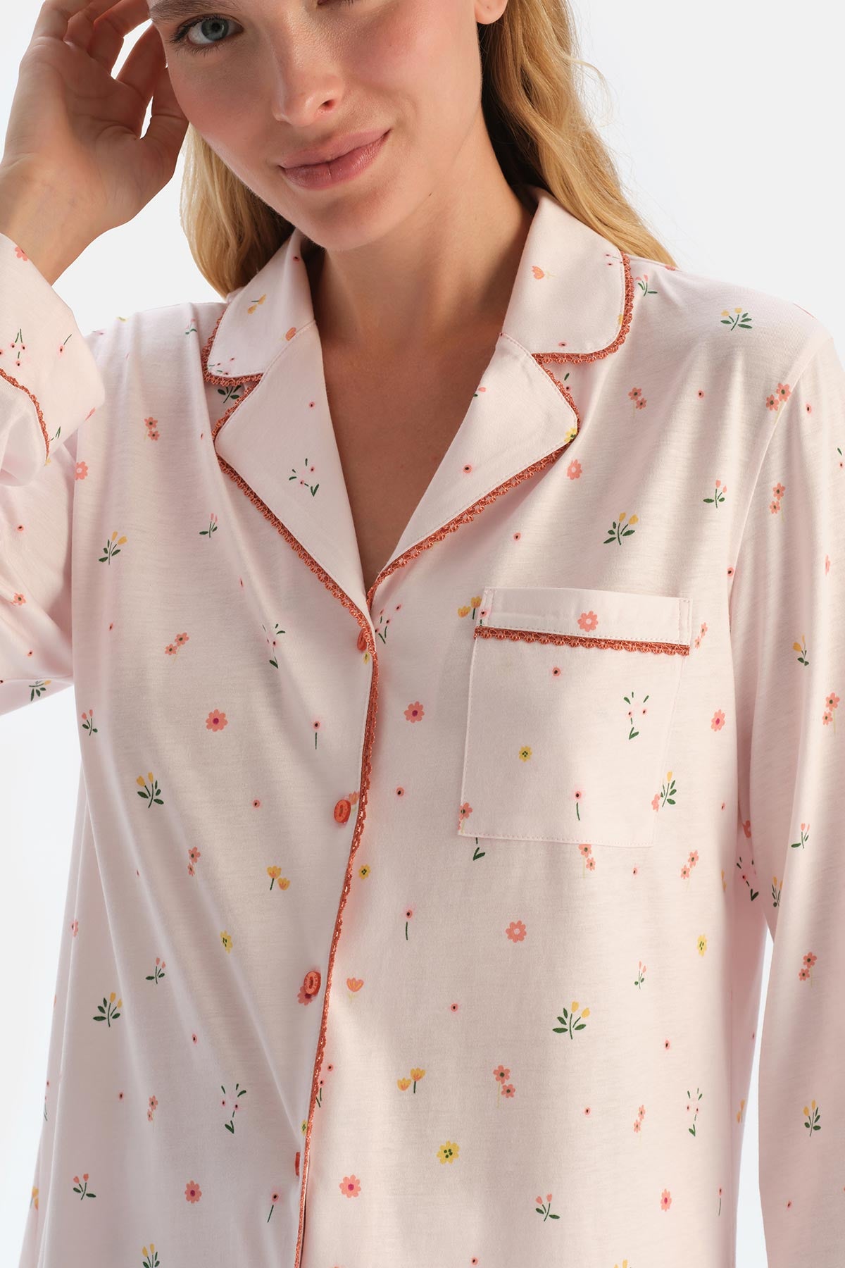 Ecru MICROPRINT SHIRT AND TROUSERS PAJAMA SET