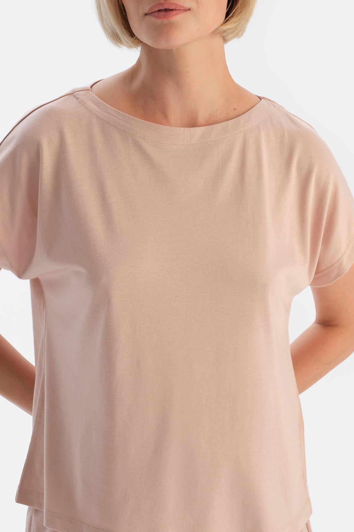 Pudra Düşük Kollu Penye Modal Pijama Takımı