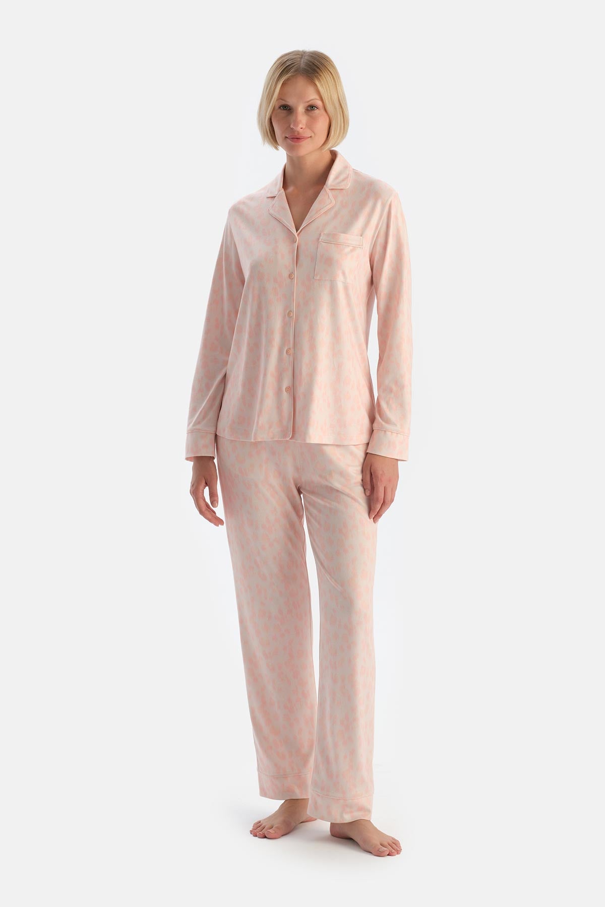 Light Salmon LEOPARD PRINT SHIRT AND TROUSERS PAJAMA SET