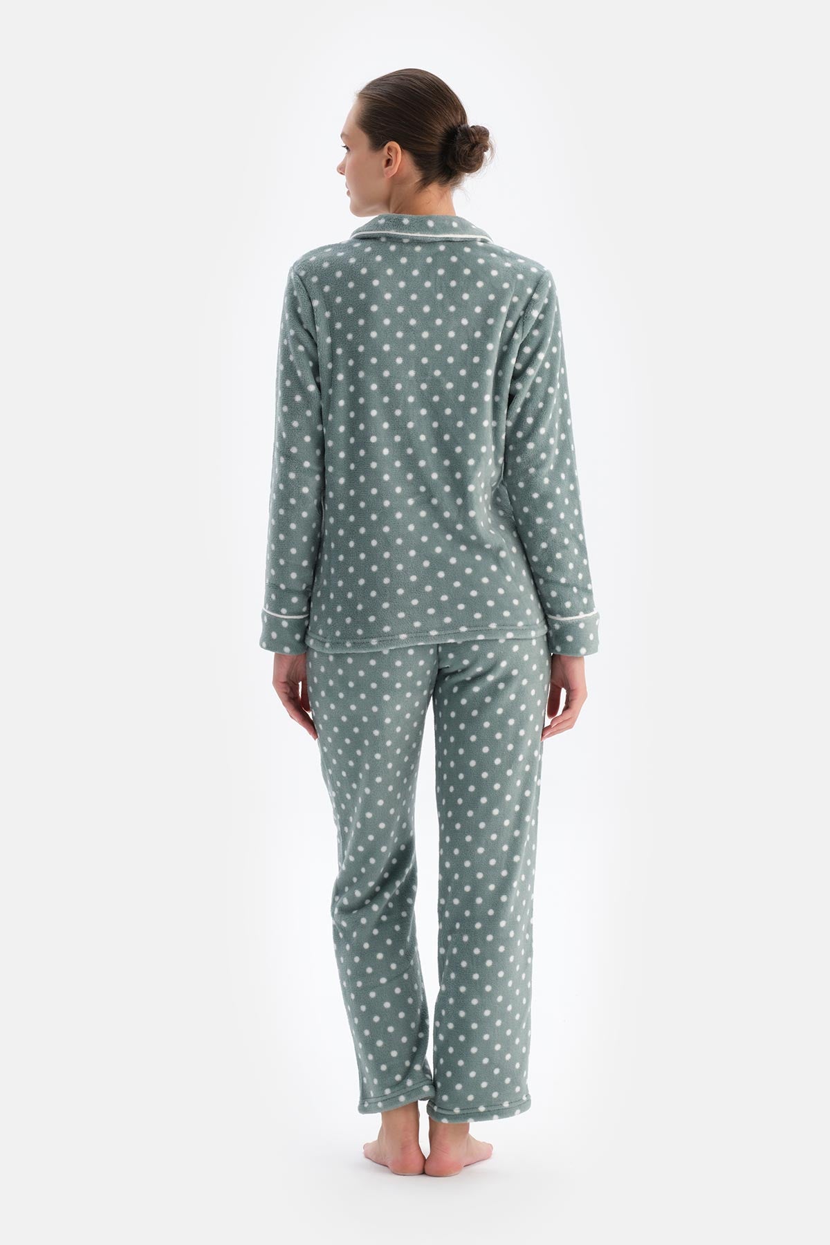 Light Grey POLKA DOT FLEECE SHIRT AND TROUSERS PAJAMA SET