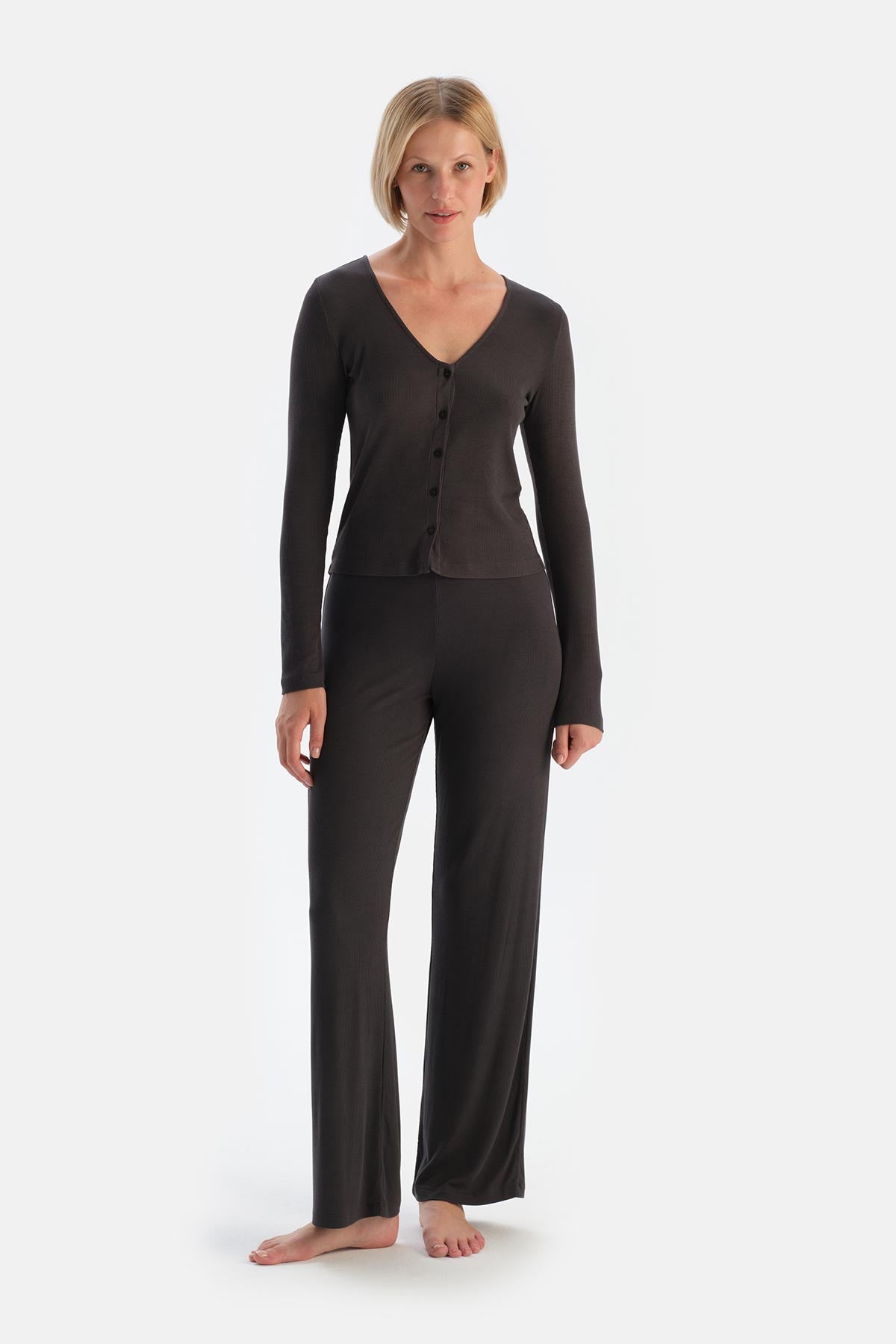 Anthracite U-NECK BUTTONED PAJAMA SET