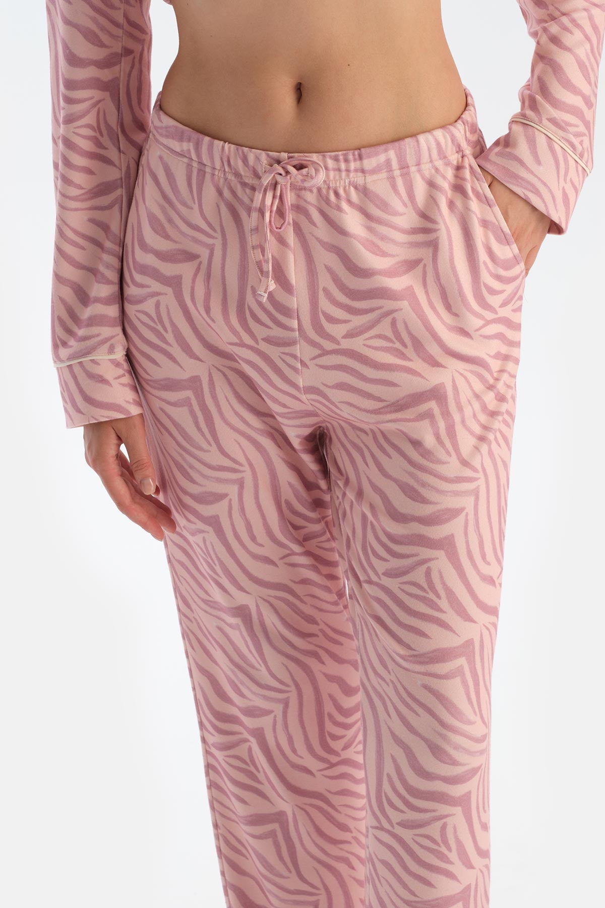 Light Pink ZEBRA PATTERNED SHIRT AND TROUSERS PAJAMA SET
