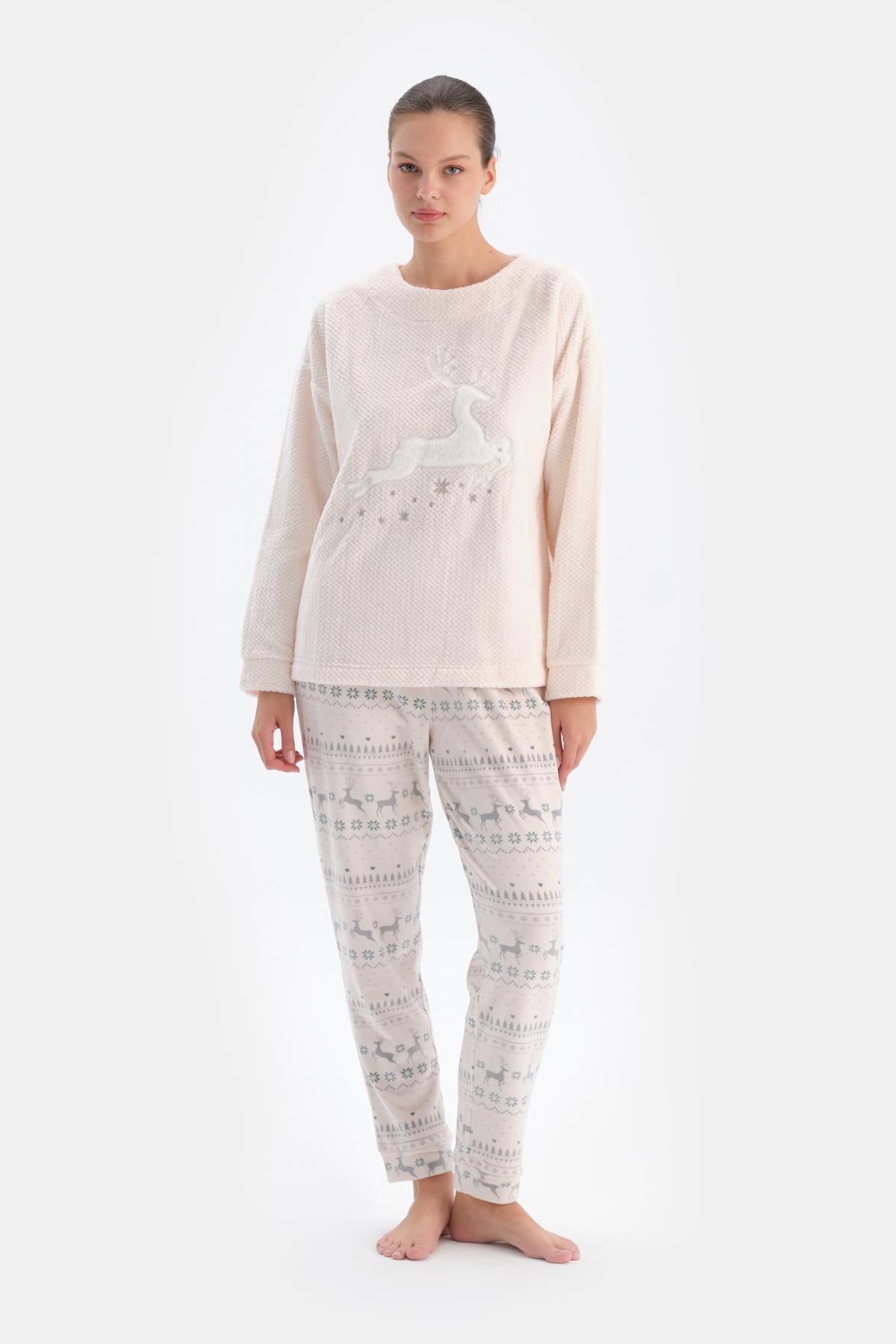 Soft Pink DEER PATTERNED PRINTED PAJAMA SET