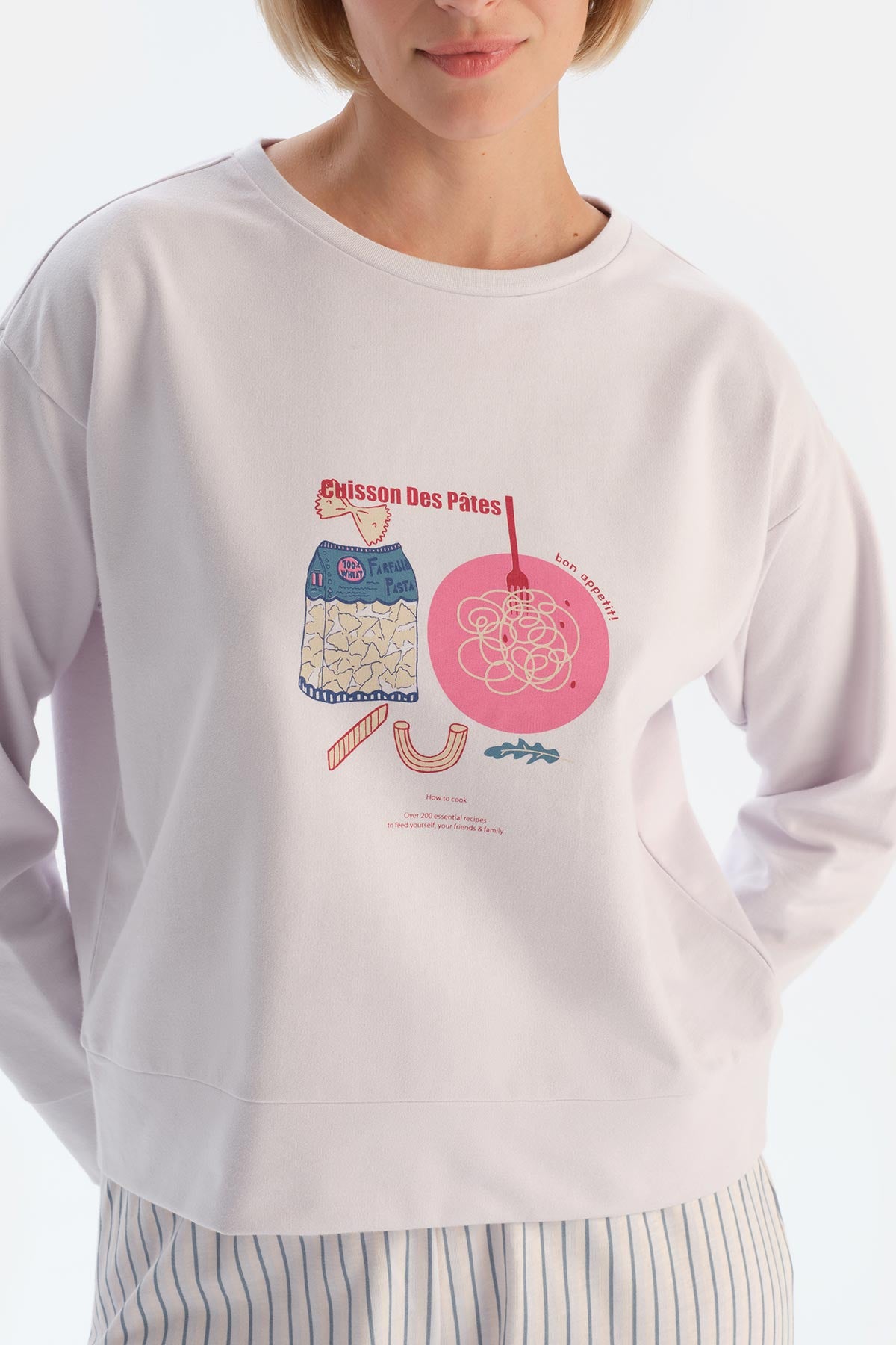 Açık Lila Baskı Detaylı Uzun Kollu Pijama Takımı