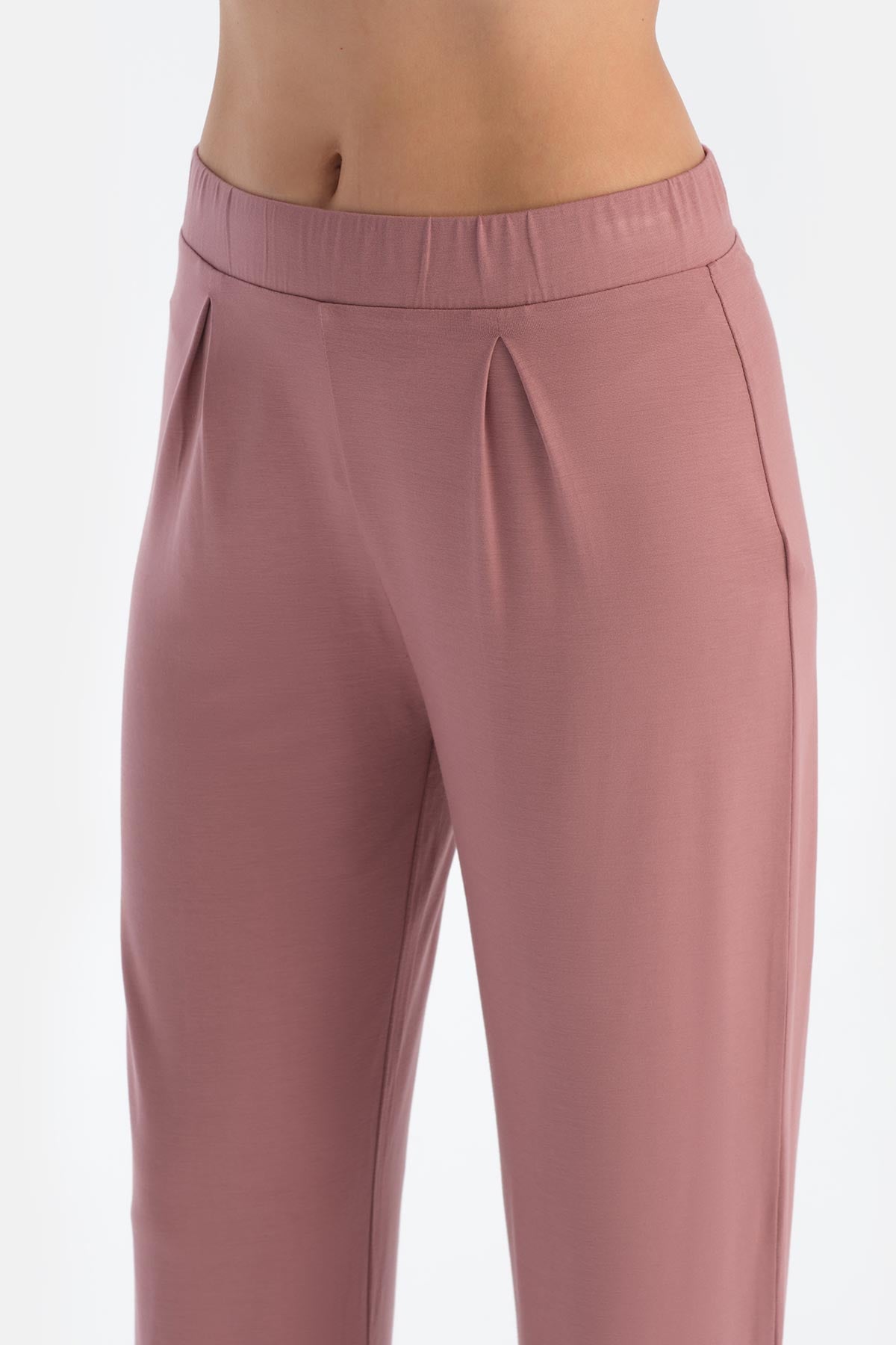 Gül Kurusu Kayık Yaka Dantel Detaylı Pijama Takımı