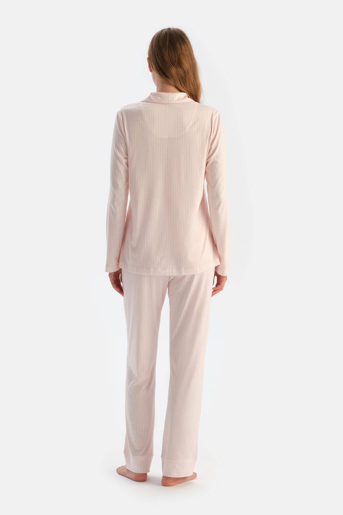 Light Pink STRIPED COMBED MODAL SHIRT TROUSERS PAJAMA SET