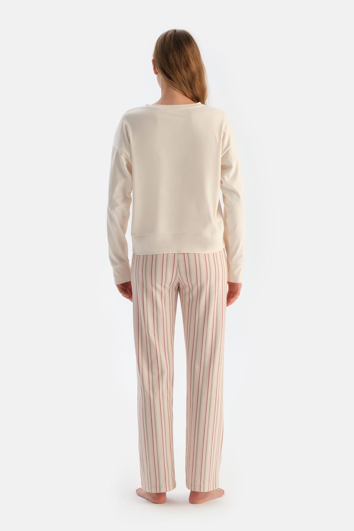 Ecru PRINT DETAIL LONG SLEEVE T-SHIRT TROUSERS PAJAMA SET