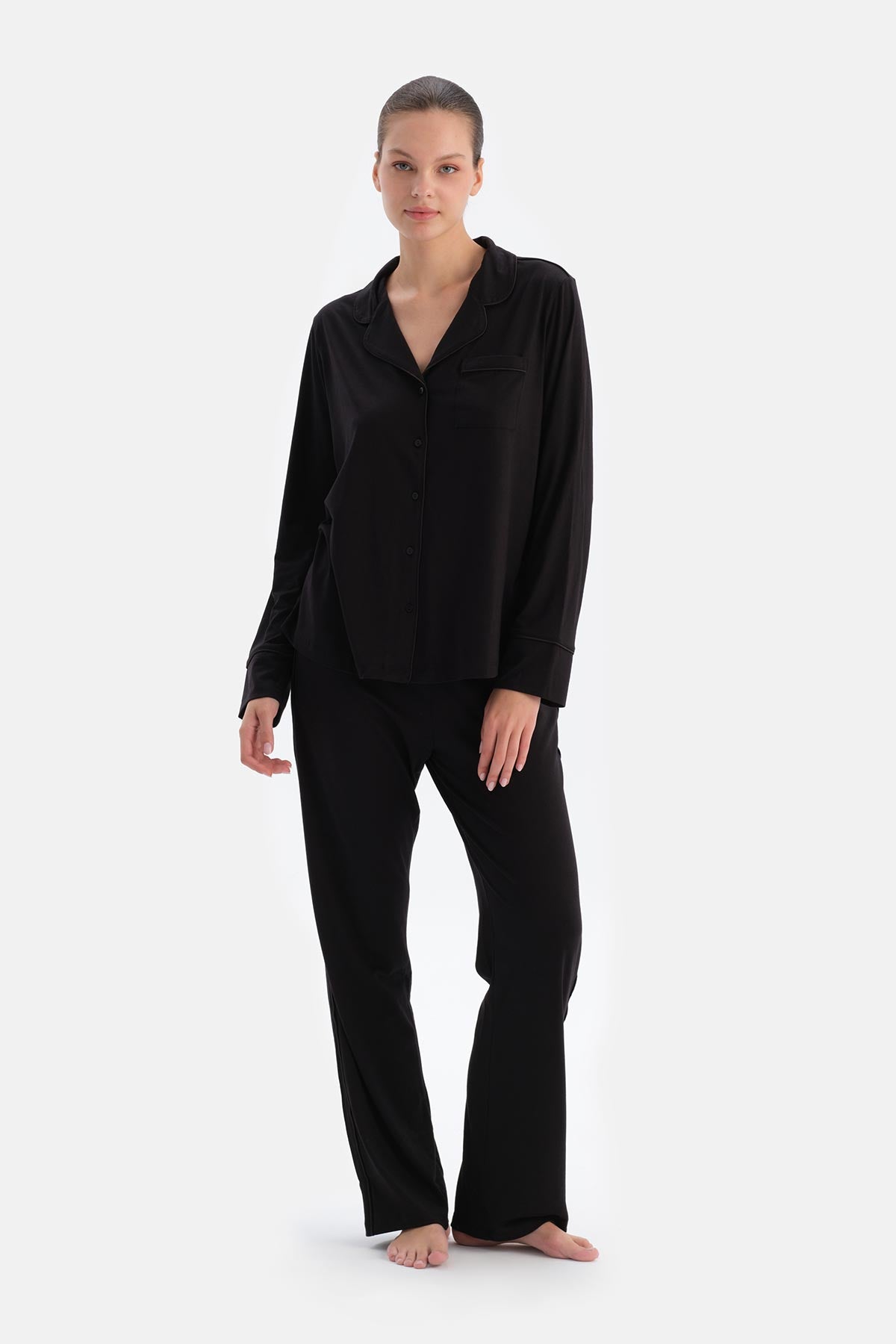 Black SHIRT AND TROUSERS PAJAMA SET
