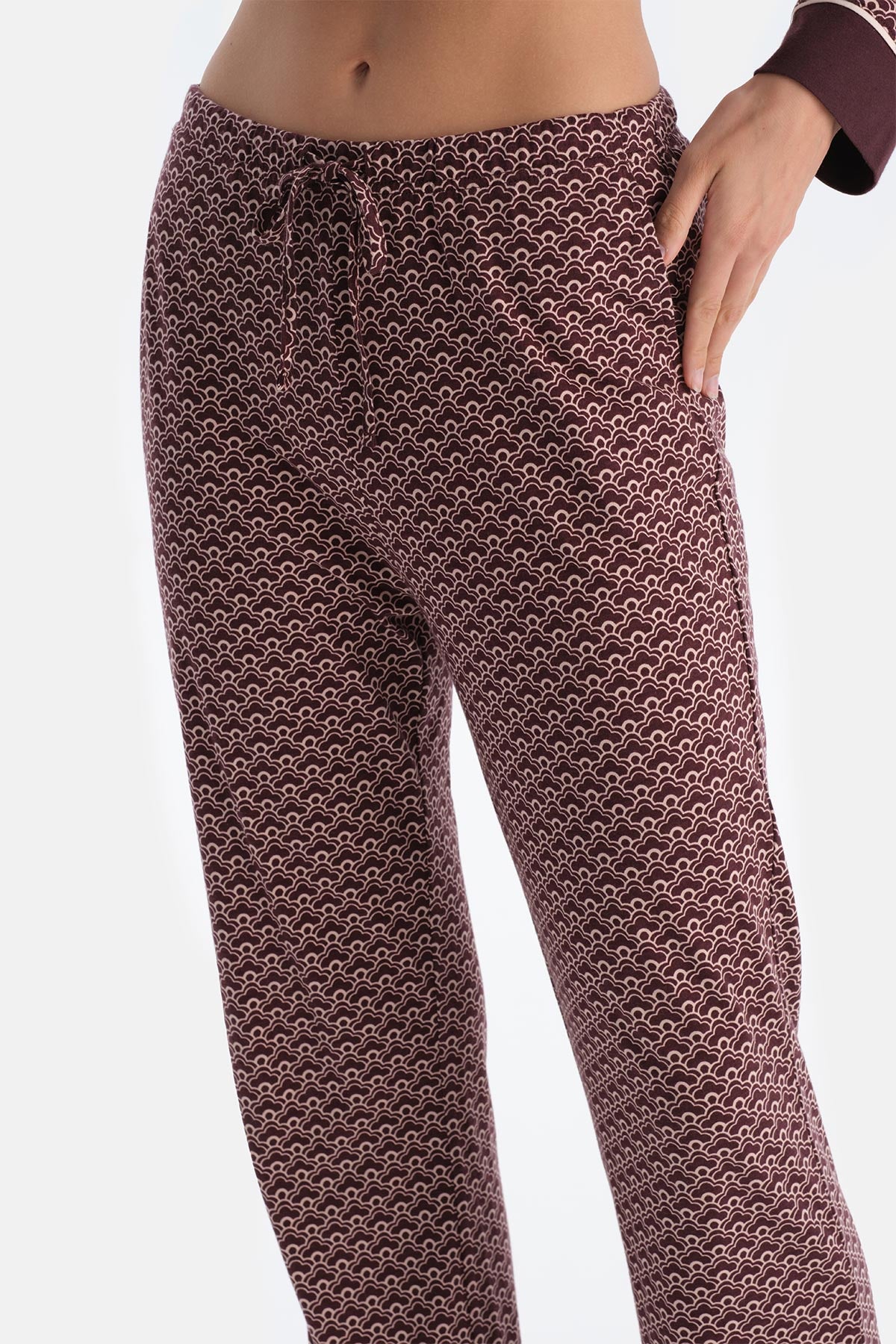 Bordeaux GEOMETRIC PATTERNED COMBED MODAL SHIRT TROUSERS PAJAMA SET
