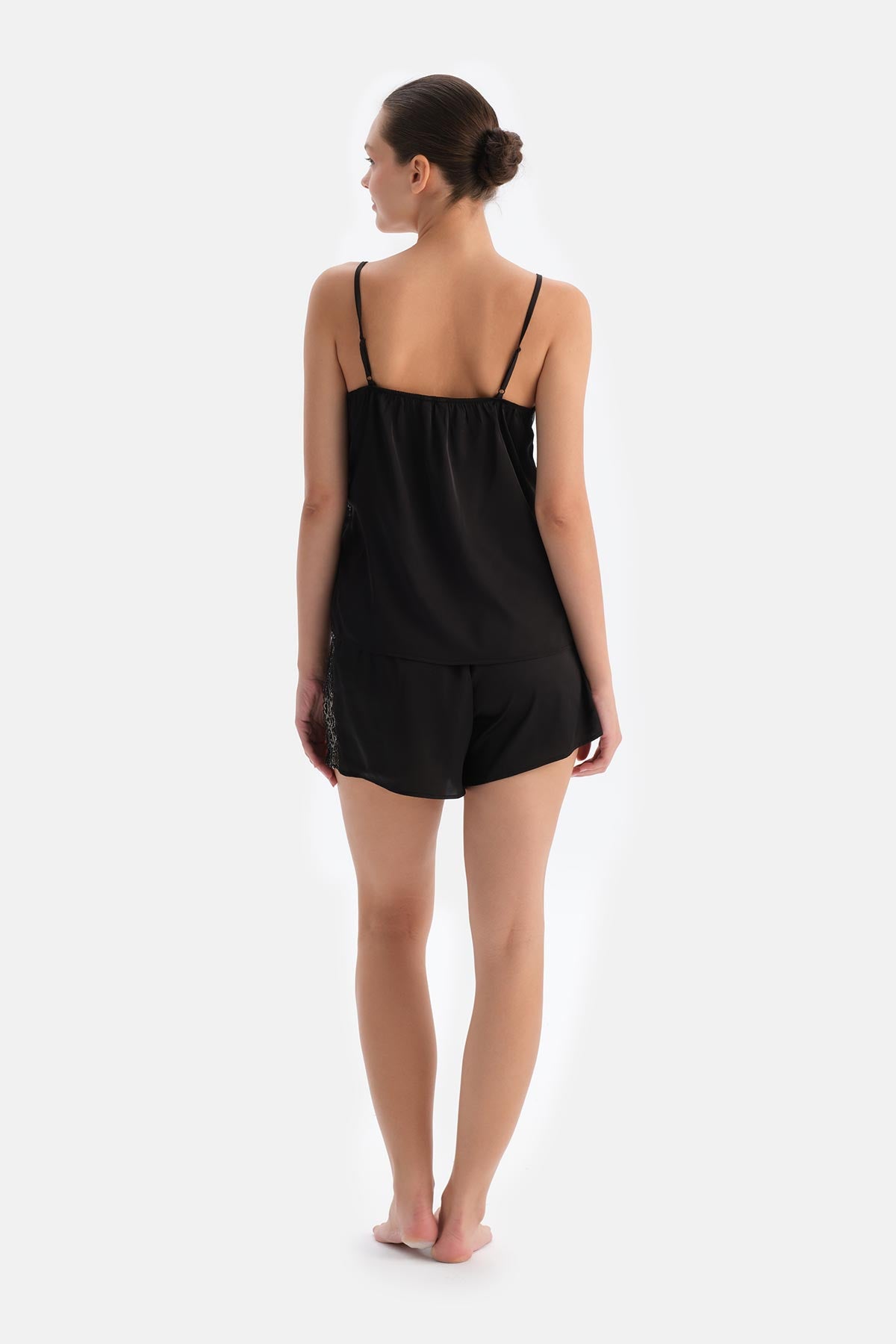 Black LACE DETAILED SATIN BRIDE CAMISOLE SUIT