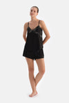 Black LACE DETAILED SATIN BRIDE CAMISOLE SUIT