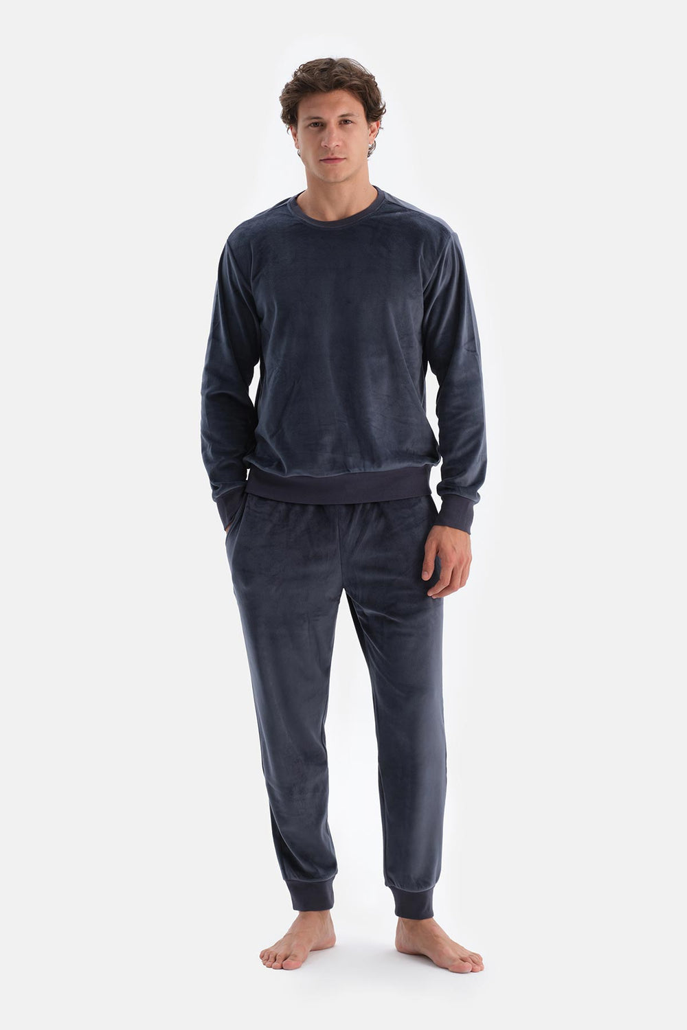 Navy CREW NECK LONG SLEEVE T-SHIRT PANTS PAJAMA SET