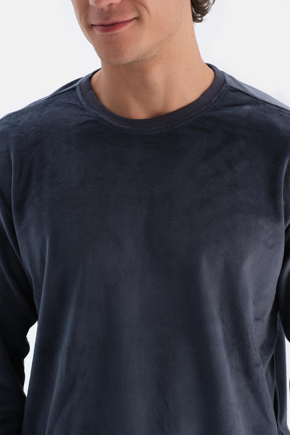 Navy CREW NECK LONG SLEEVE T-SHIRT PANTS PAJAMA SET