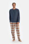 Dark Blue CREW NECK LONG SLEEVE T-SHIRT PANTS PAJAMA SET