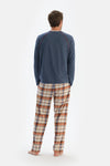 Dark Blue CREW NECK LONG SLEEVE T-SHIRT PANTS PAJAMA SET