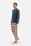 Dark Blue CREW NECK LONG SLEEVE T-SHIRT PANTS PAJAMA SET