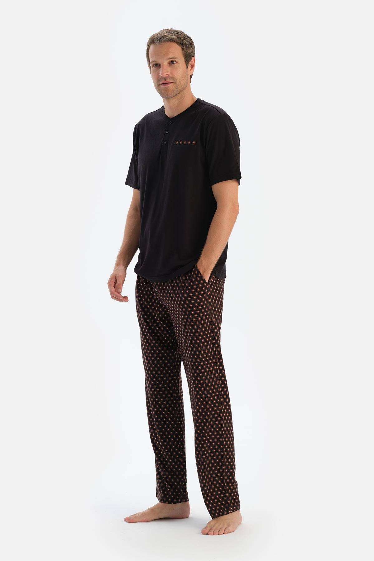 Navy SHORT SLEEVE T-SHIRT TROUSERS PAJAMA SET