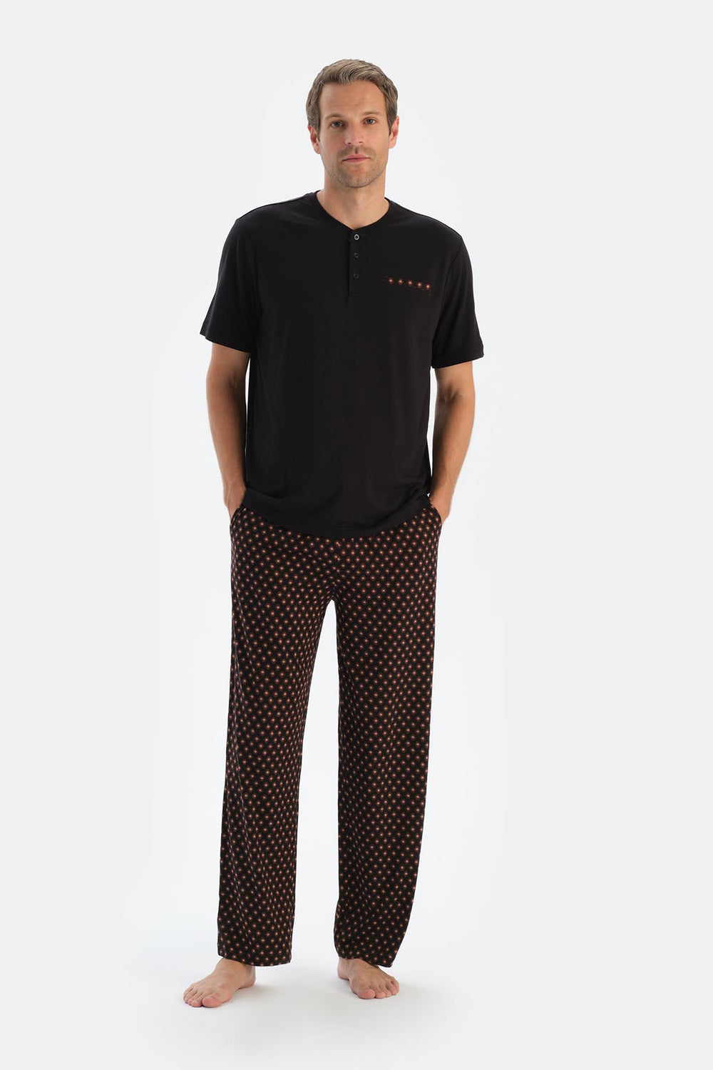 Navy SHORT SLEEVE T-SHIRT TROUSERS PAJAMA SET