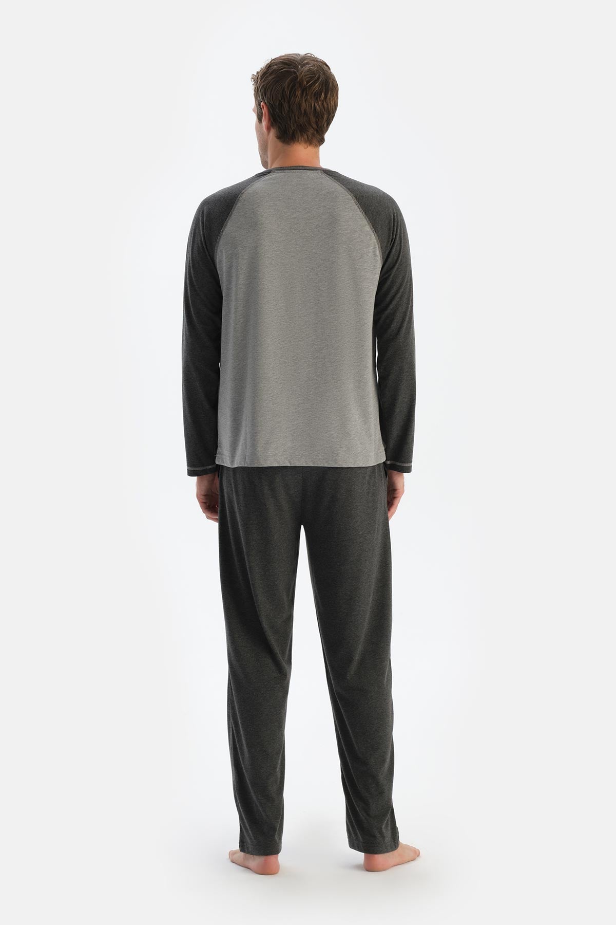Grey Melange RAGLAN SLEEVE T-SHIRT TROUSERS PAJAMA SET