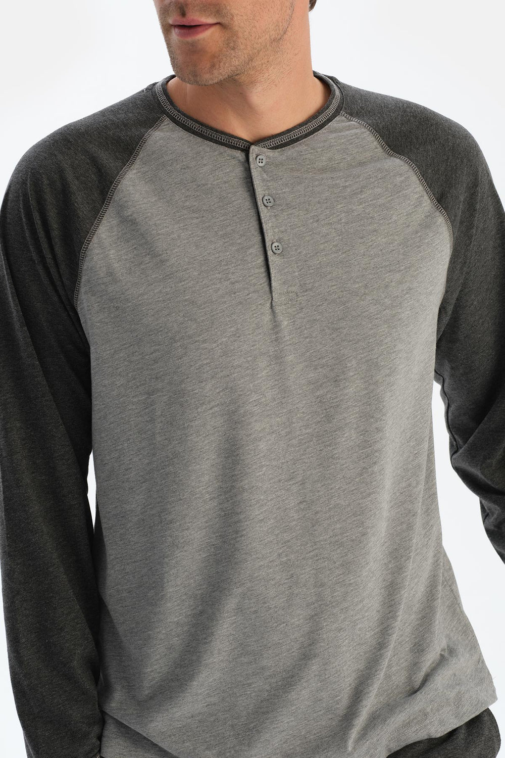 Grey Melange RAGLAN SLEEVE T-SHIRT TROUSERS PAJAMA SET