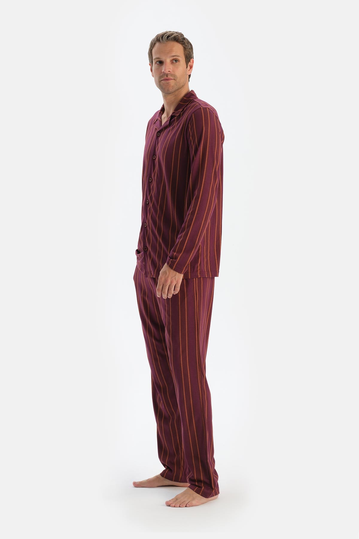 Bordeaux STRIPED LONG SLEEVE SHIRT TROUSERS PAJAMA SET