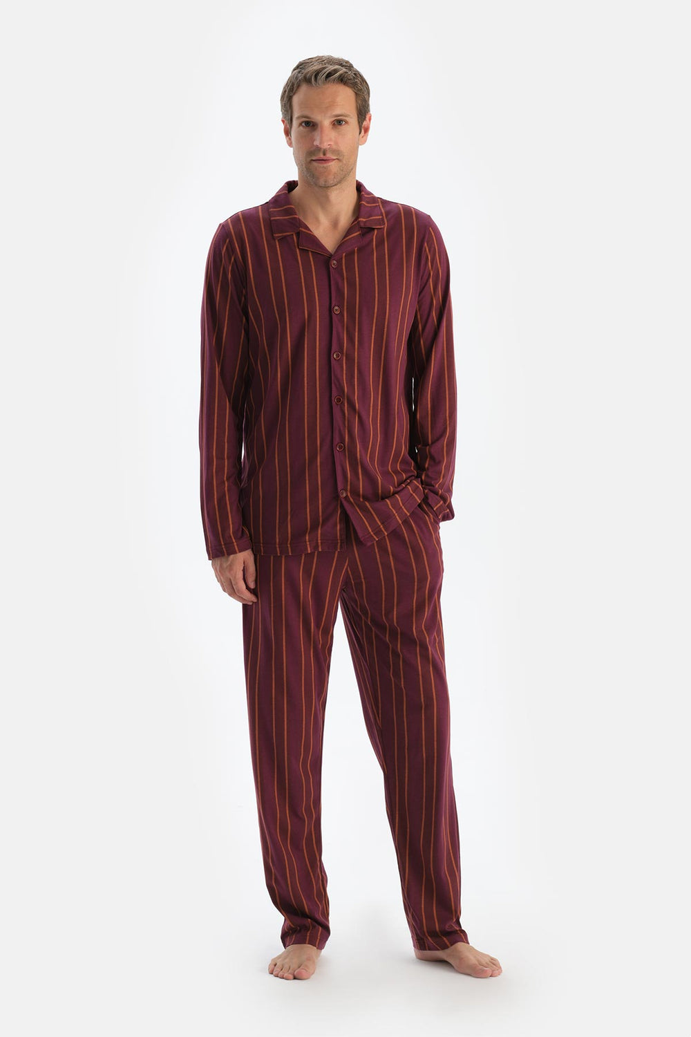 Bordeaux STRIPED LONG SLEEVE SHIRT TROUSERS PAJAMA SET