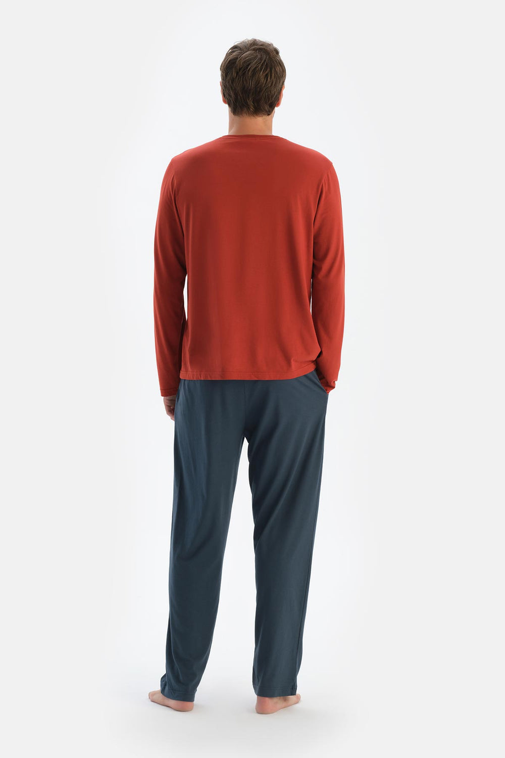 Red LONG SLEEVE COMBED MODAL T-SHIRT TROUSERS PAJAMA SET