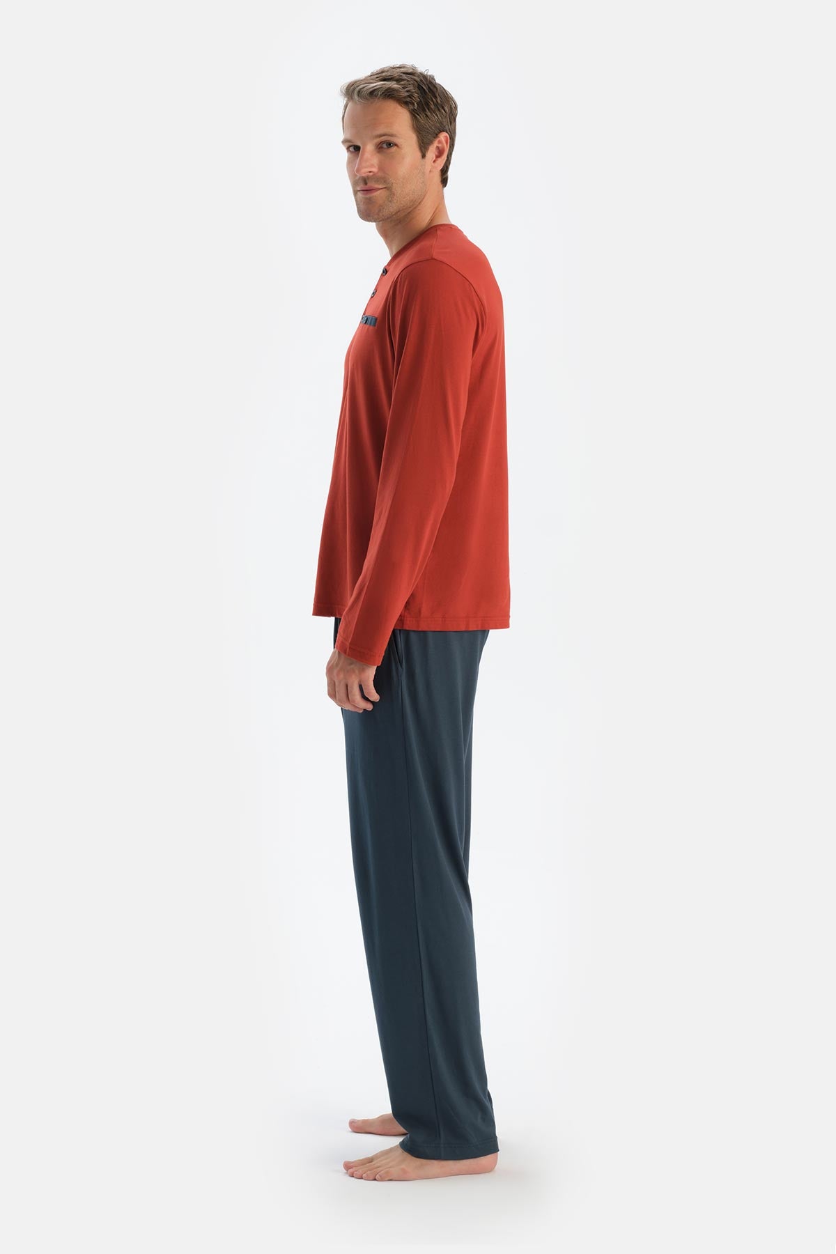 Red LONG SLEEVE COMBED MODAL T-SHIRT TROUSERS PAJAMA SET