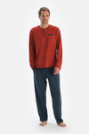 Red LONG SLEEVE COMBED MODAL T-SHIRT TROUSERS PAJAMA SET