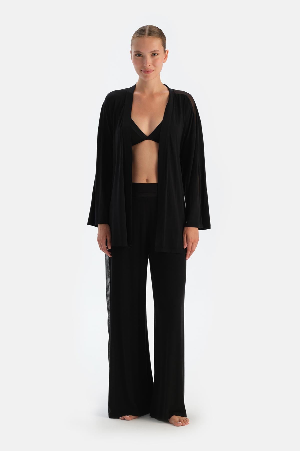 Black TULLE DETAILED BATHROBE