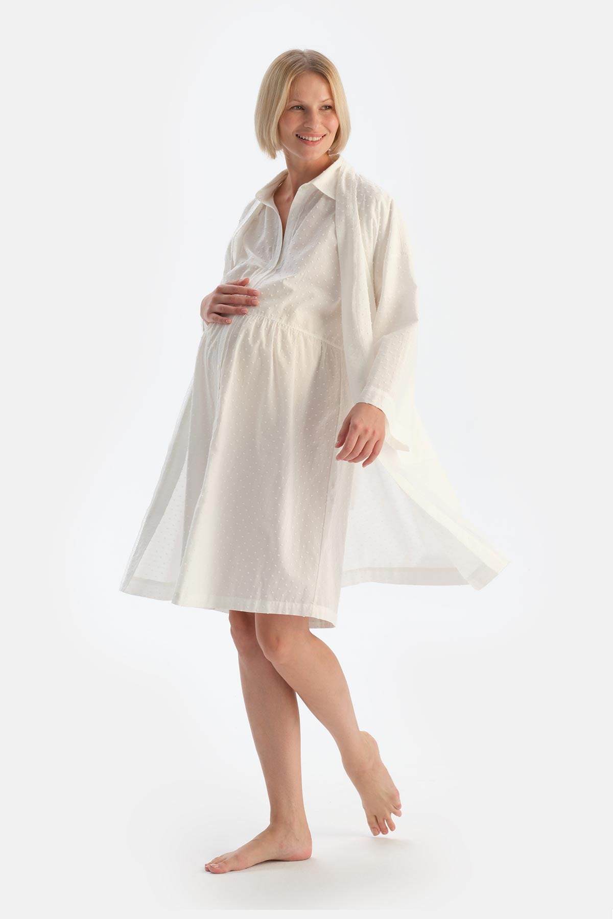 Beyaz Müslin Hamile Sabahlık