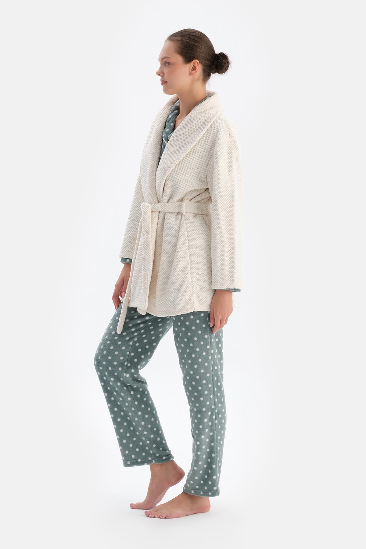 Ekru Petek Görünümlü Sabahlık