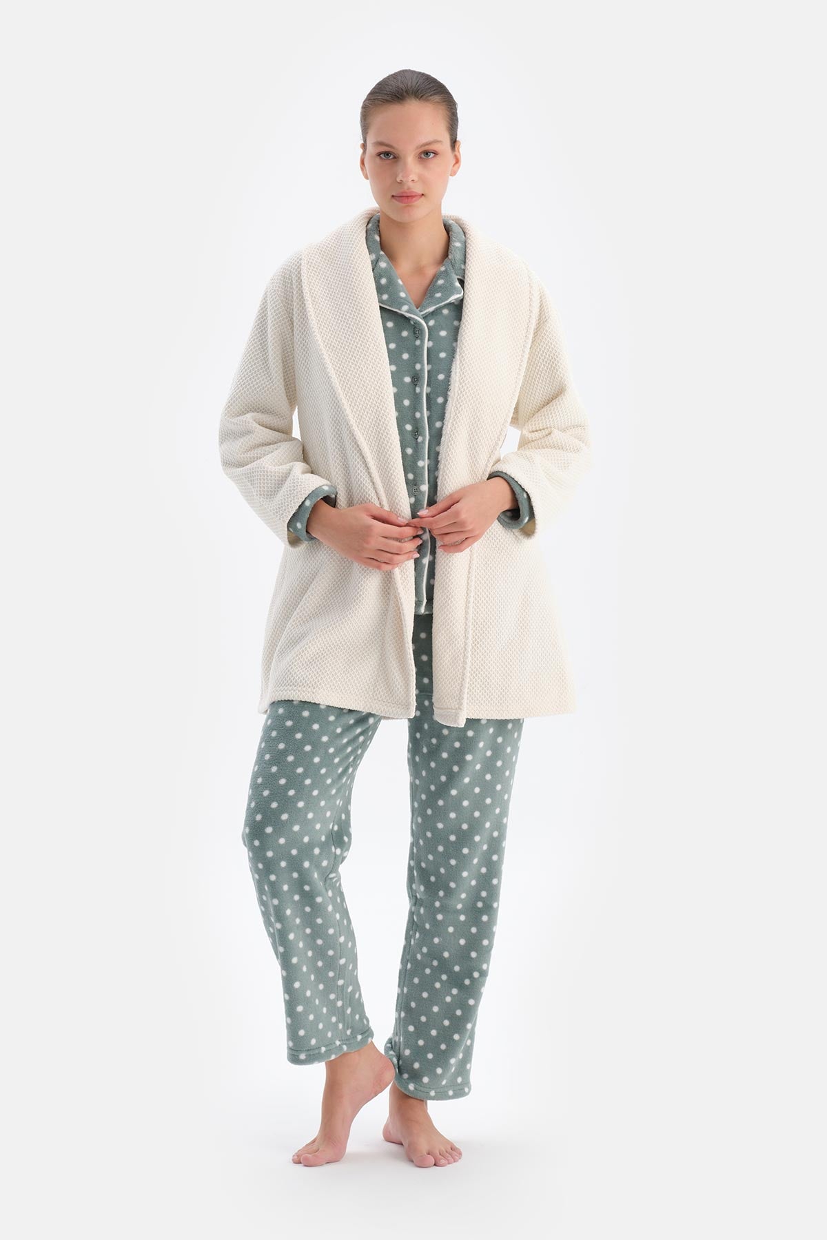 Ekru Petek Görünümlü Sabahlık