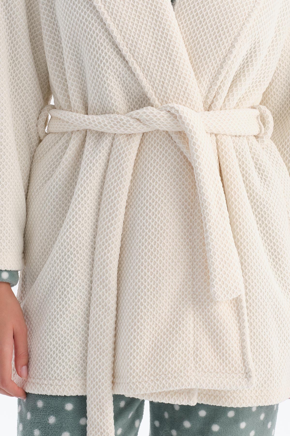 Ekru Petek Görünümlü Sabahlık