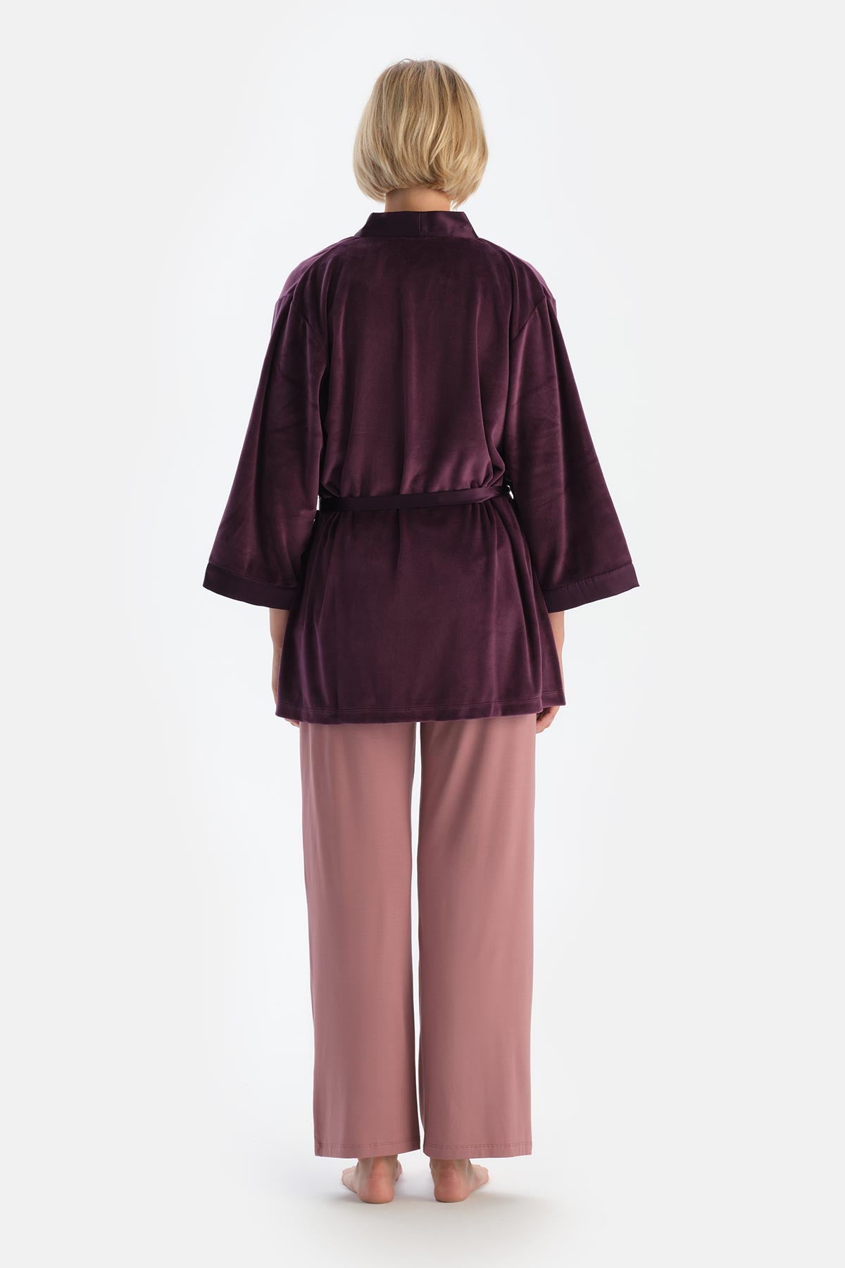 Damson VELVET DRESSING GOWN WITH SATIN GARNISH