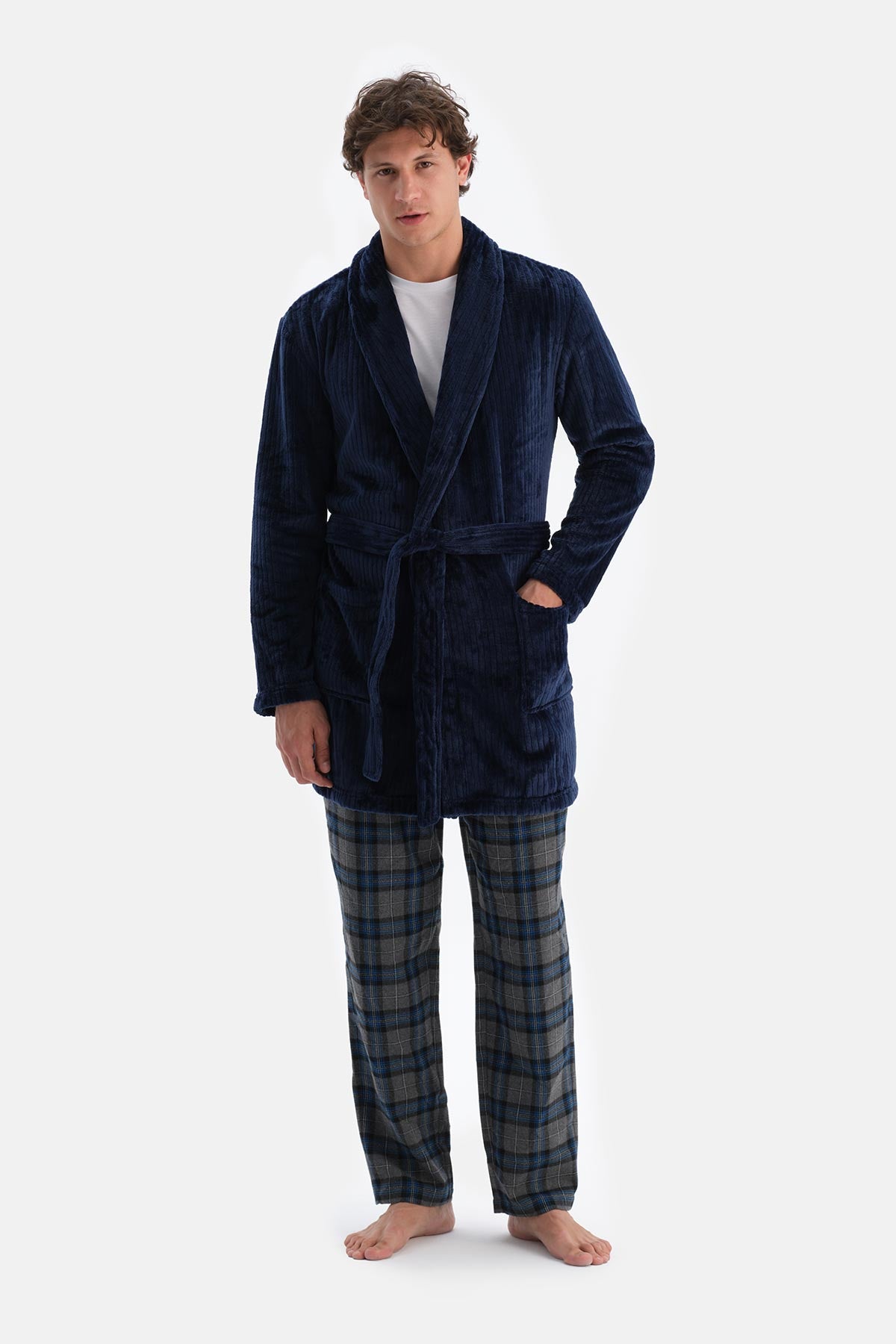 Navy FLEECE DRESSING GOWN