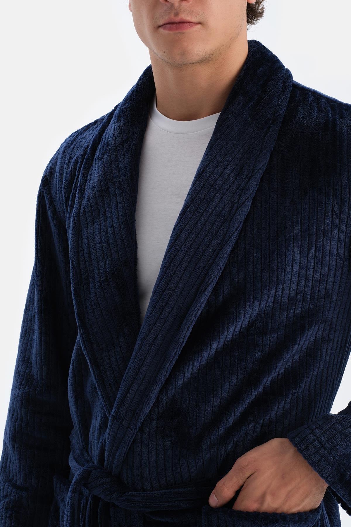 Navy FLEECE DRESSING GOWN