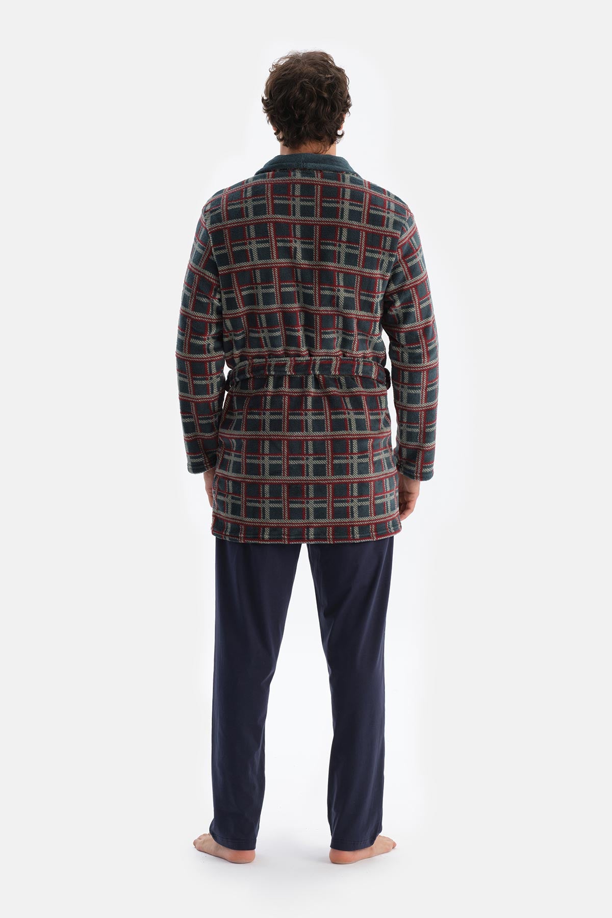 Koyu Yeşil Ekoseli Polar Sabahlık