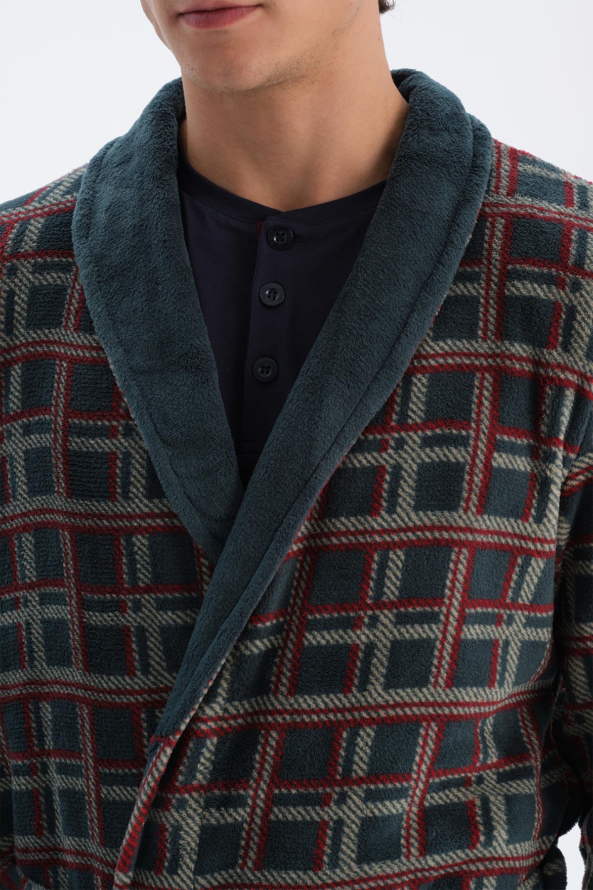 Koyu Yeşil Ekoseli Polar Sabahlık