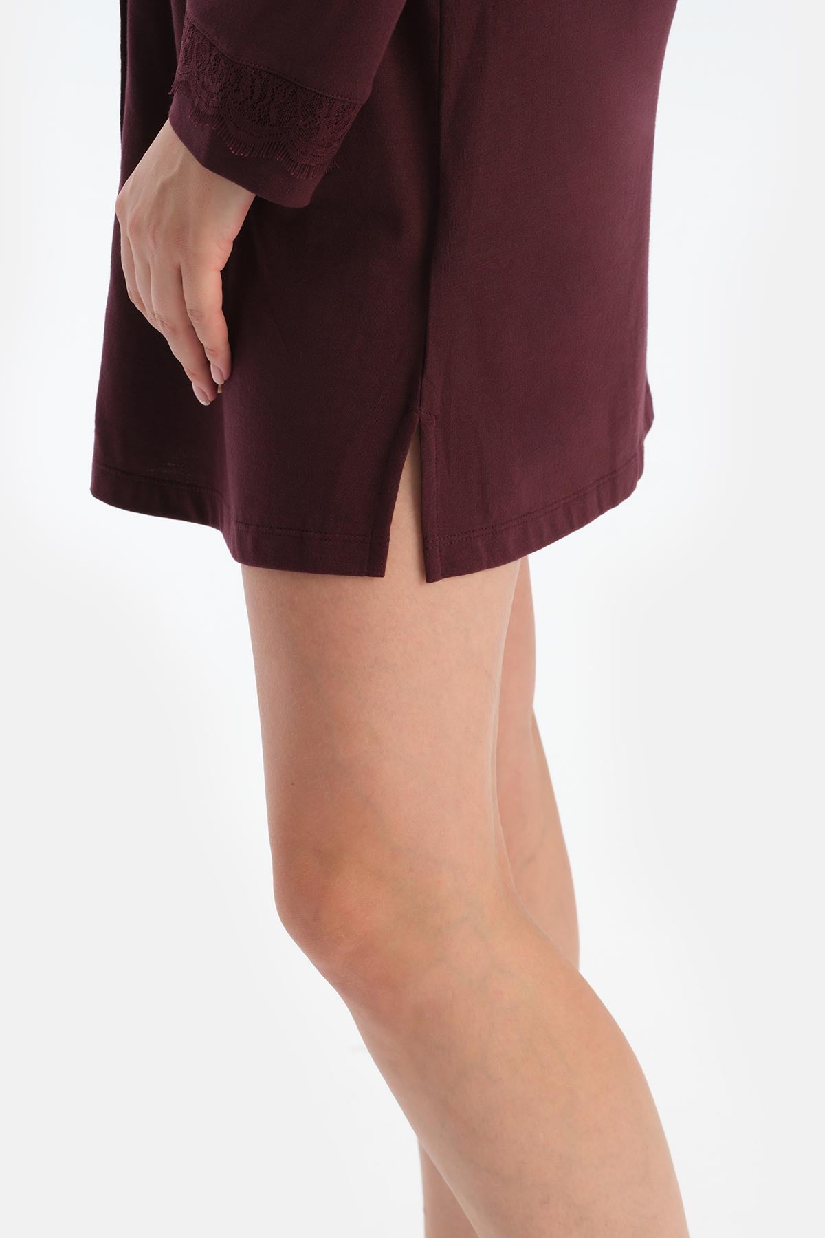 Bordeaux LACE DETAILED SHIRT COLLAR NIGHTIE