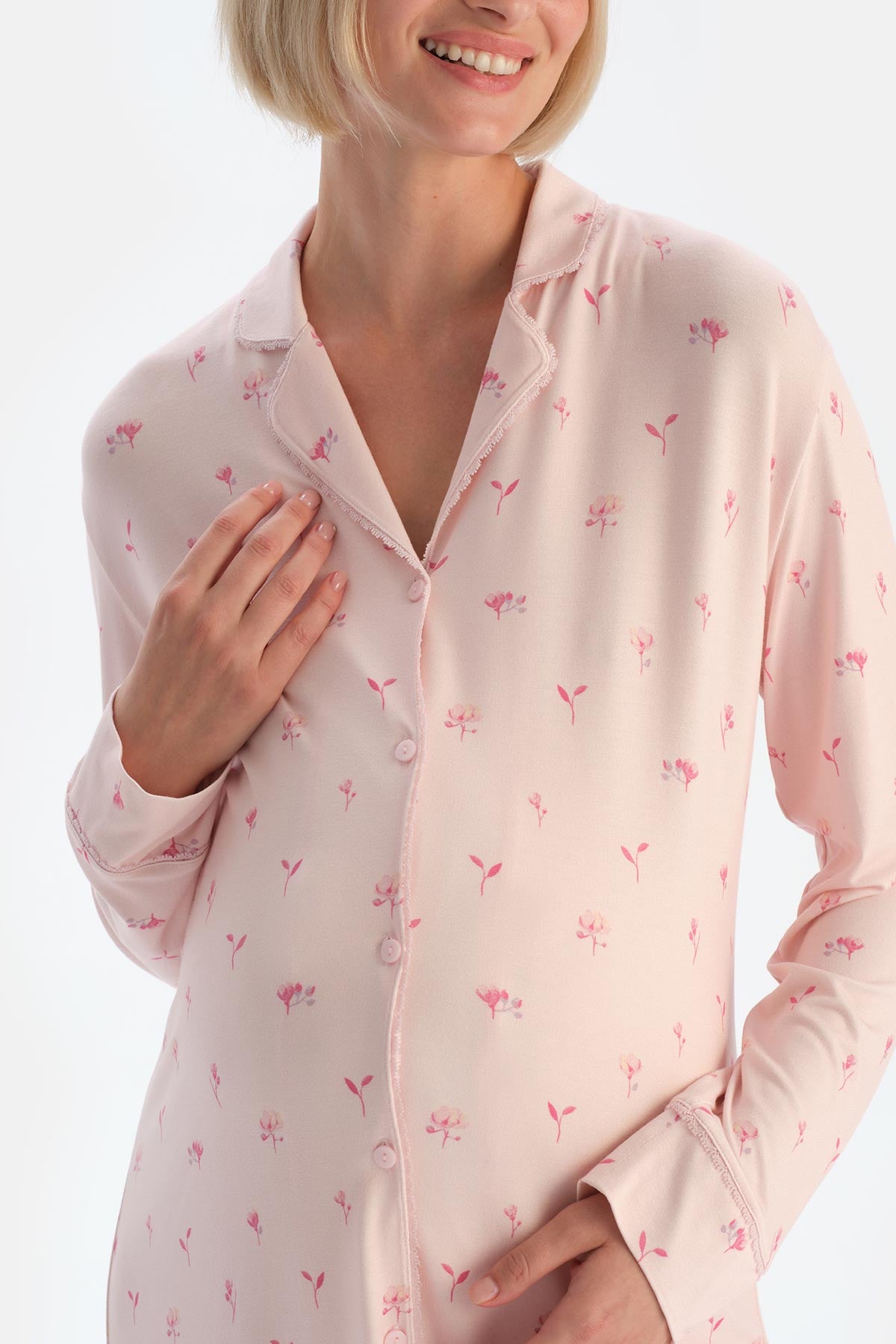 Soft Pink COMBED MODAL FLORAL PATTERNED MATERNITY NIGHTIE