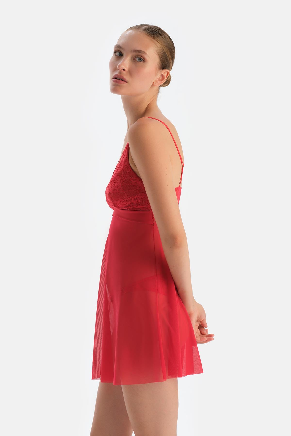 Red Lace and Tulle Nightgown