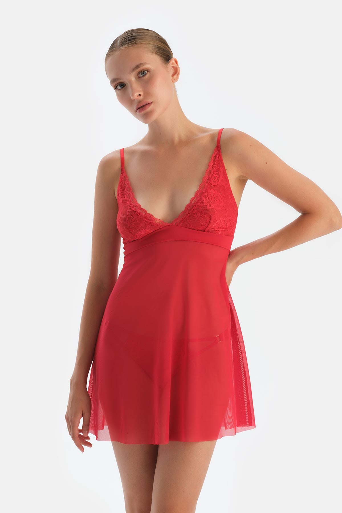 Red Lace and Tulle Nightgown