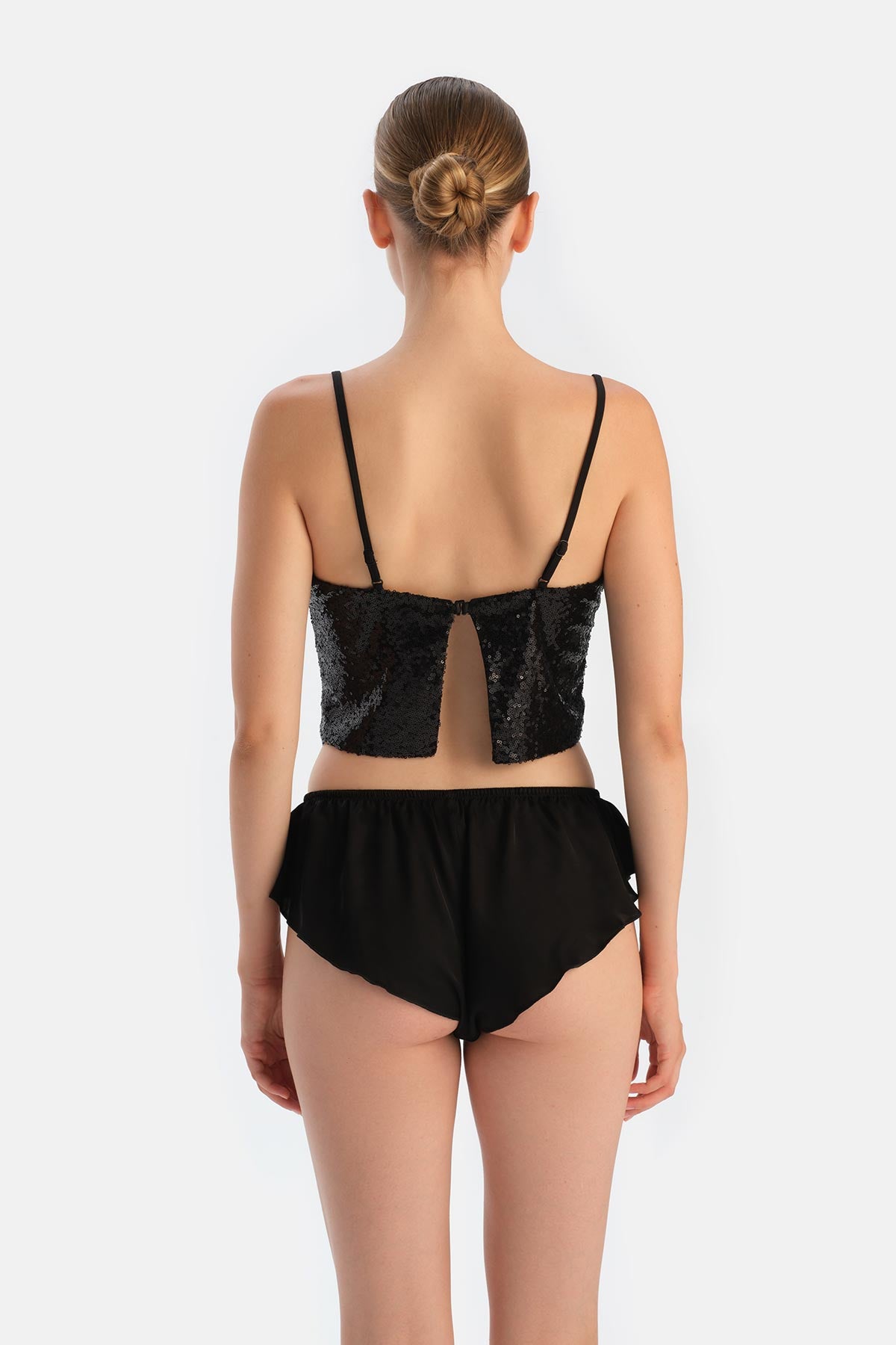 Black Sequined Crop Top