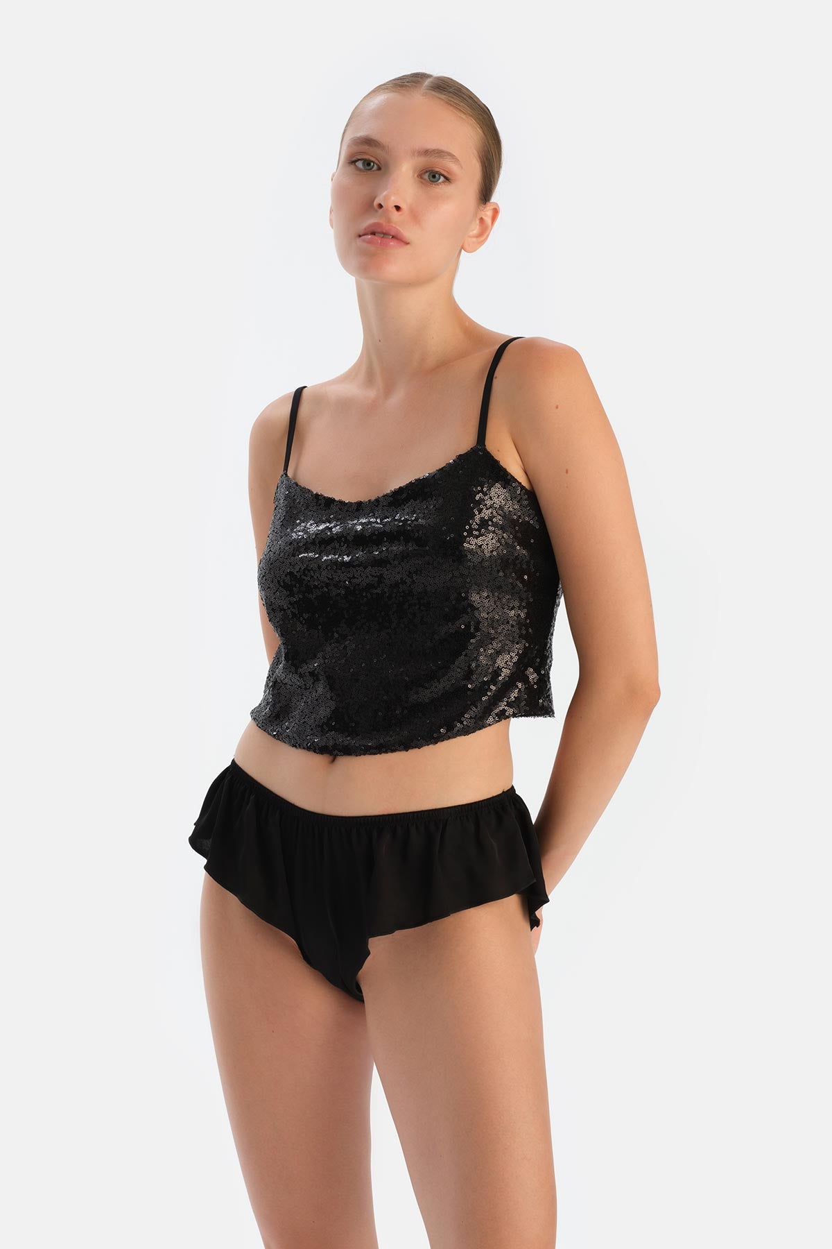 Black Sequined Crop Top